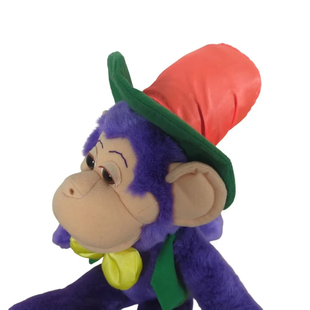 Vintage Wisharoo Park Bestever Plush Purple Monkey with Hat and Bow 1998 PBS
